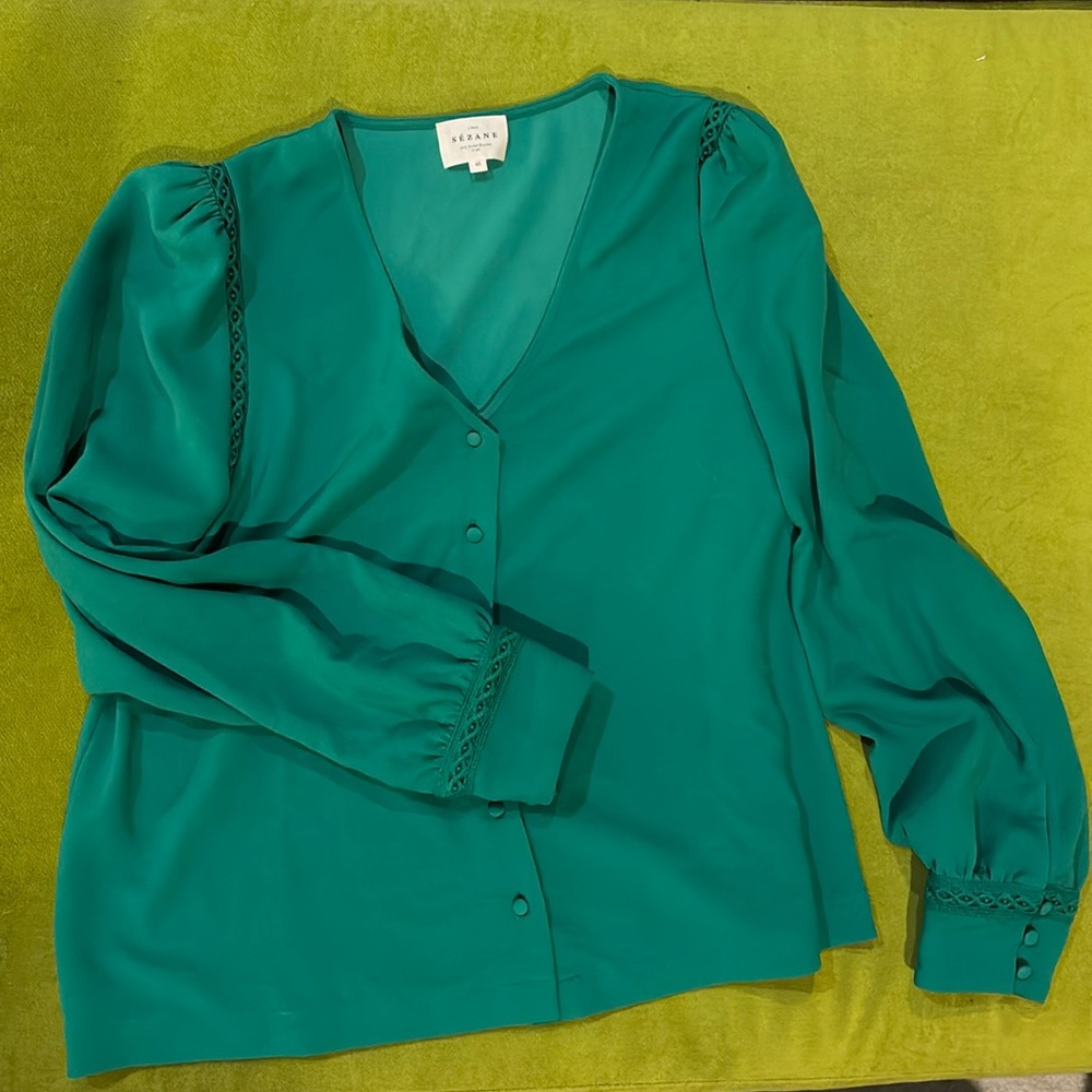 Sezane Ella blouse bottle green